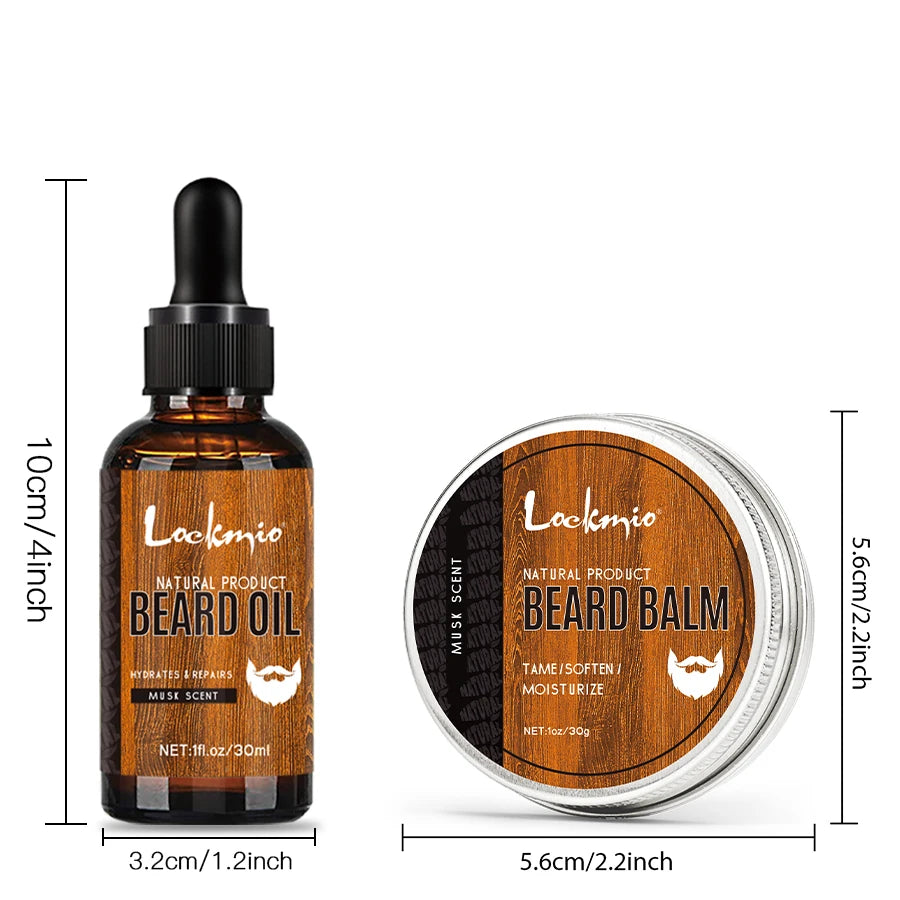 Men Beard Balm Kit Whisker Moisturizing Cream for Promoting Hair Growth Beards Wax for Groomed Charming Beard Styling Tools 4pcs