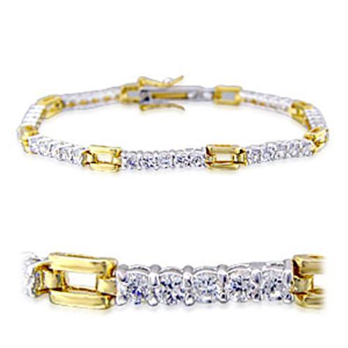 Gold & Rhodium Brass Bracelet with AAA Grade CZ Stones