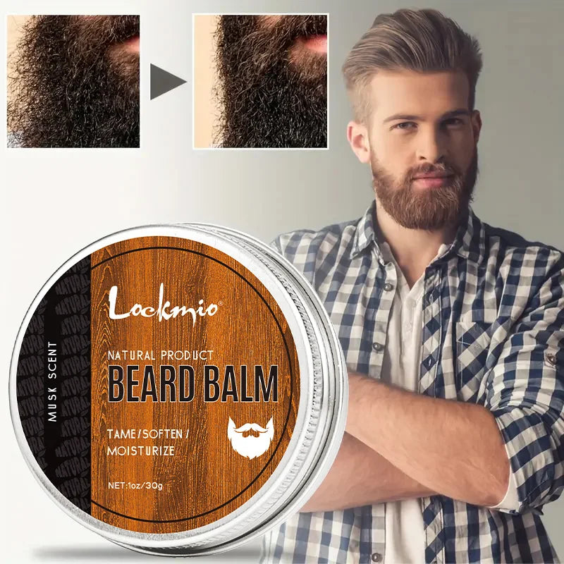 Men Beard Balm Kit Whisker Moisturizing Cream for Promoting Hair Growth Beards Wax for Groomed Charming Beard Styling Tools 4pcs