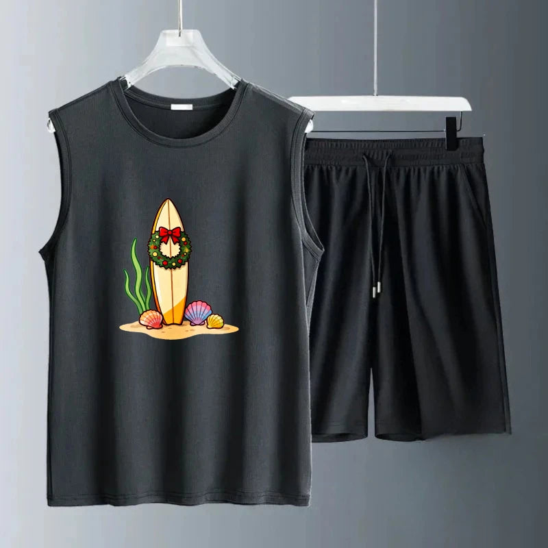 Men's Tank top Sets Fashion Polyester Breathable men's chandals training suit set men Summe Short Sleeve+ Shorts new men's sets