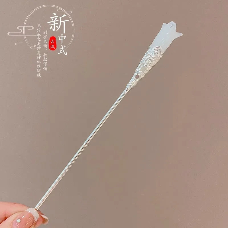 Chinese Flower Hair Clip - Elegant Enameled Tassel Hairpin