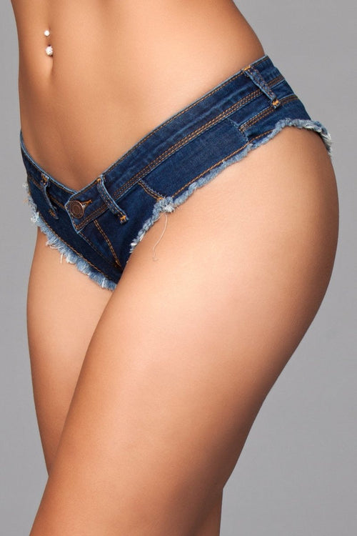 Buns Out Cheeky Denim Shorts - Dark Wash Low Rise