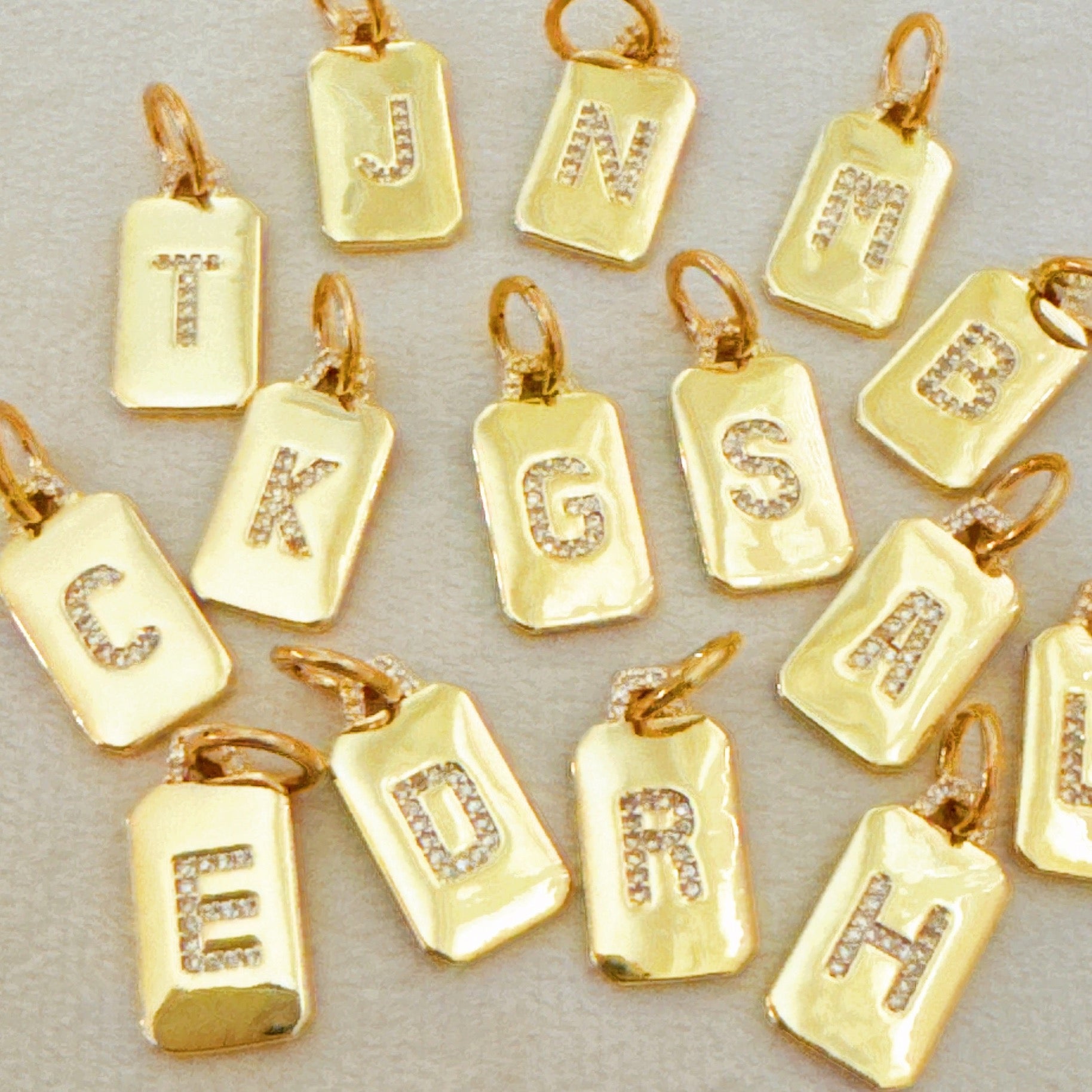 Personalized Initial Clip Charm - Sparkly Square Gold Plated
