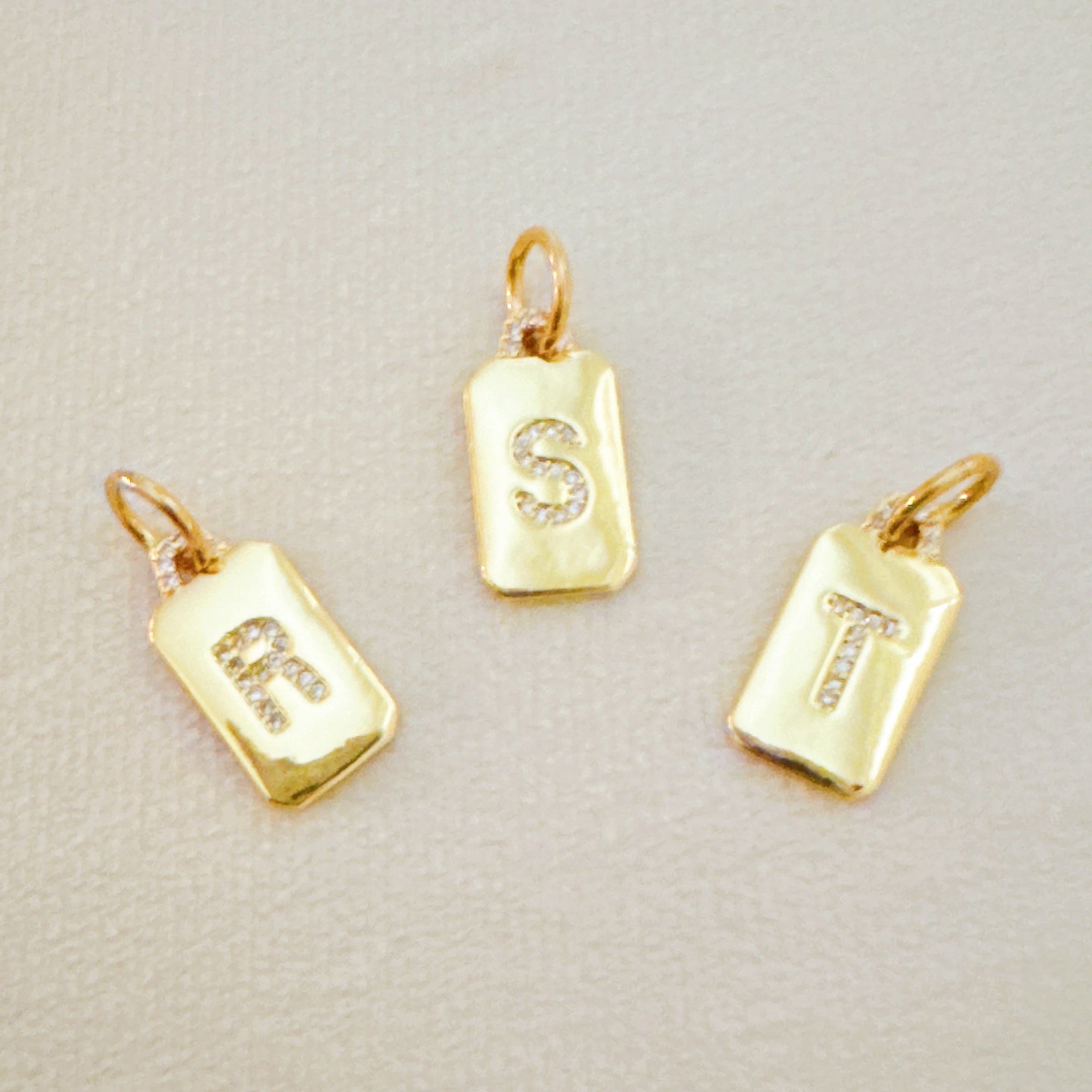 Personalized Initial Clip Charm - Sparkly Square Gold Plated