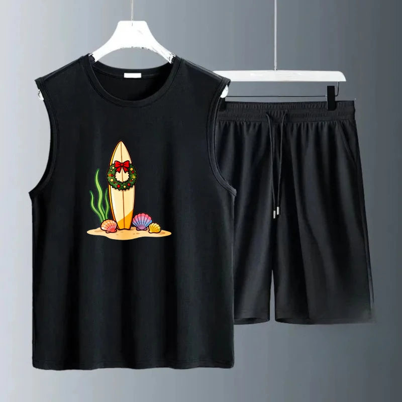 Men's Tank top Sets Fashion Polyester Breathable men's chandals training suit set men Summe Short Sleeve+ Shorts new men's sets