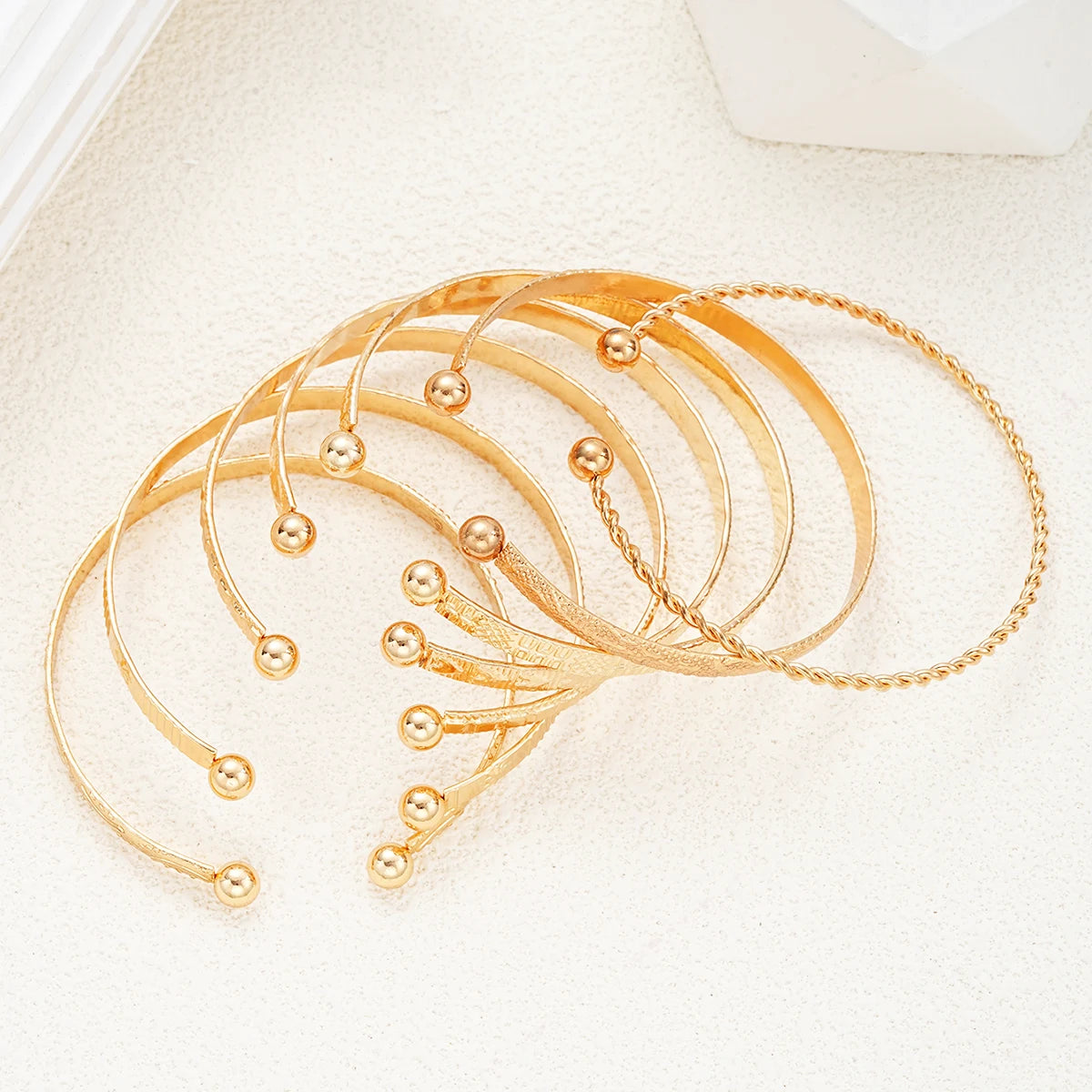 Punk Gold Bracelet Set - 7 Piece Stackable Bangles with Hearts