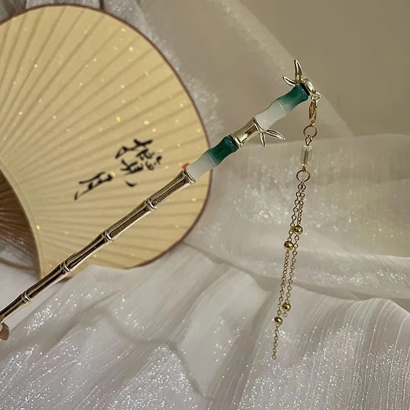 Chinese Flower Hair Clip - Elegant Enameled Tassel Hairpin
