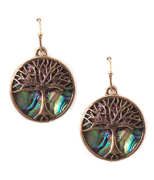 Abalone Tree of Life Earrings - Spiritual Symbol Jewelry