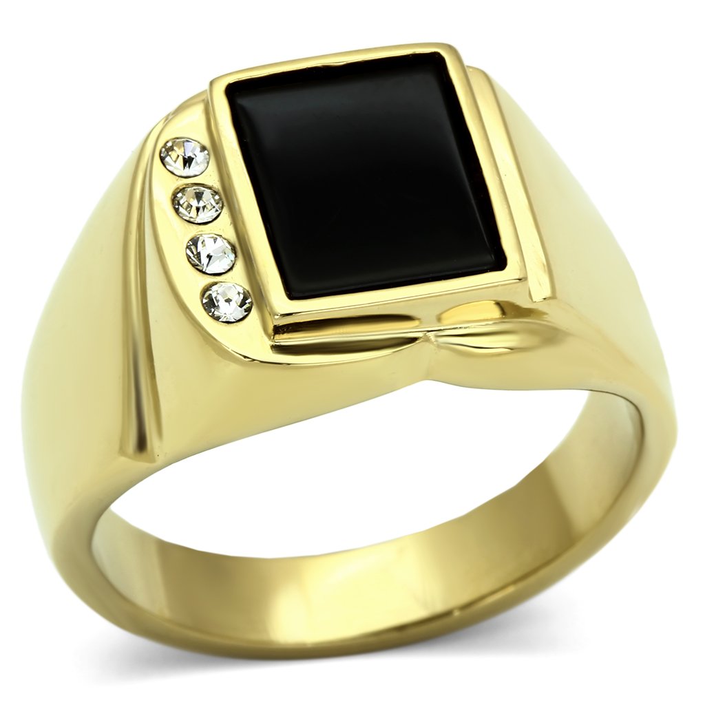Gold Stainless Steel Ring with Black Onyx - Men's Statement Ring