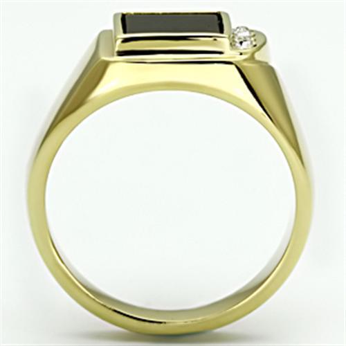 Gold Stainless Steel Ring with Black Onyx - Men's Statement Ring