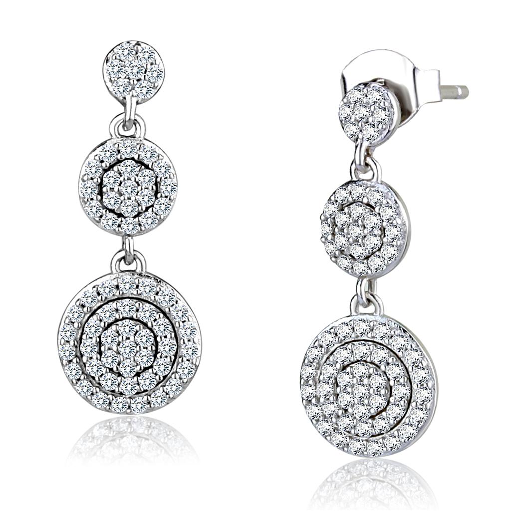 Sterling Silver Dangle Earrings - Rhodium Plated with AAA CZ